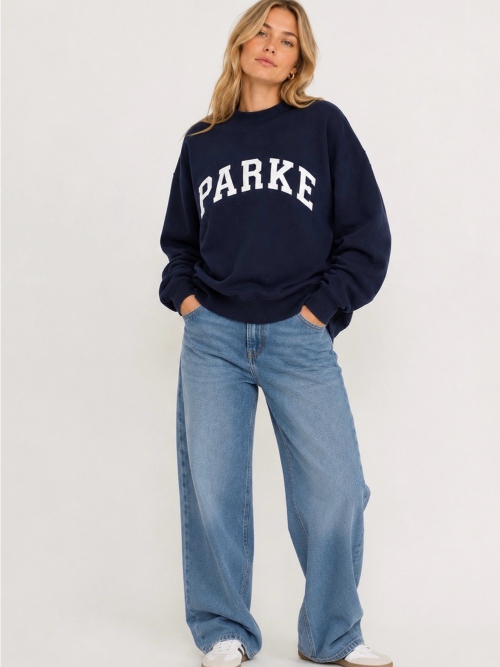 NWT Parke Navy Logo Sweatshirt XXL Collegiate Crewneck 100% Cotton